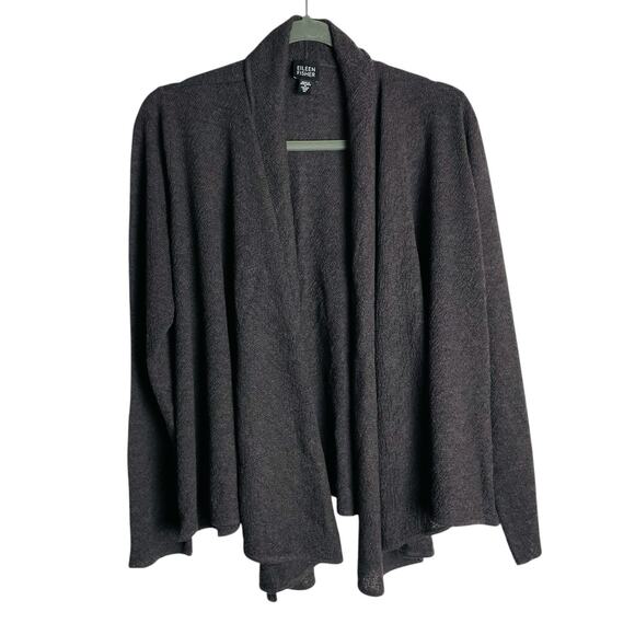 Vintage Eileen Fisher 100% Wool Cardigan Sweater Womens M Brown Open Front Flowy - Picture 1 of 7